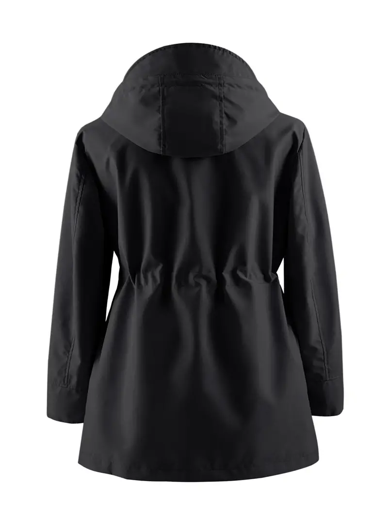 Plus Size Zip Up Hooded Coat - Adjustable Drawstring Long Sleeve Outerwear with Customizable Fit for Everyday Wear - Perfect for Womens Plus Size Clothing in Fall and Spring Seasons