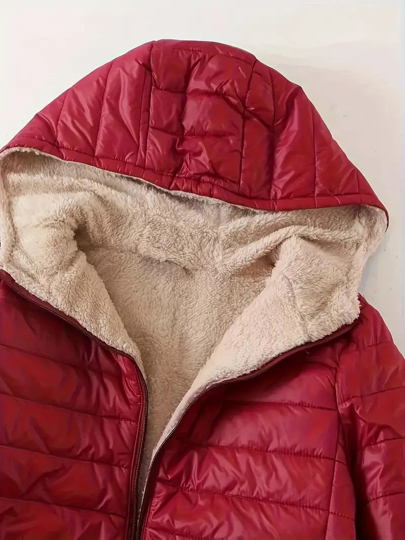 Plus Size Elegant Fleece Lined Padded Jacket Coat - Soft Thermal Insulation, Long Sleeve, Zip-Up Closure, Water-Resistant Outerwear for Fall and Winter - Women's Thermal Outerwear for Cold Weather