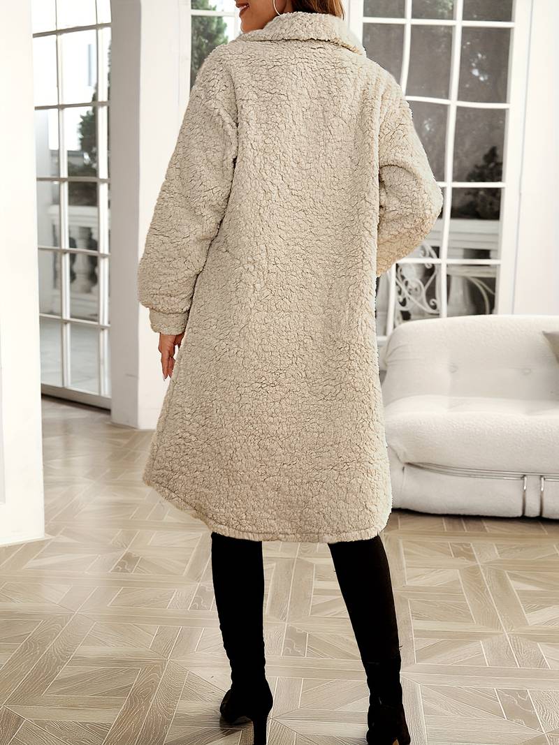 Womens Chic Solid Teddy Coat - Soft Button Front, Warm Long Sleeves, Casual Style Winter Outerwear - Perfect Fashion Essential for Cool Seasons