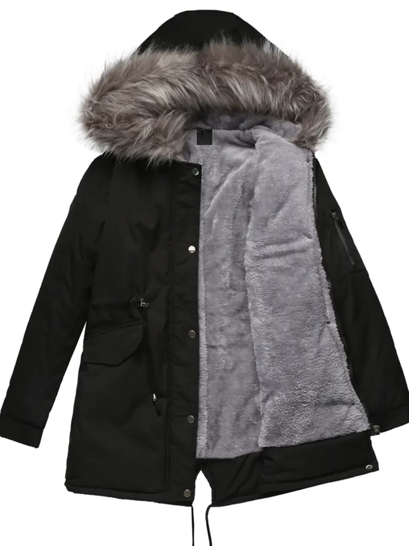 Cozy Faux Fur Lined Parka Hoodie - Soft, Thermal, Long Sleeve, Drawstring Waist, Zip-up, Casual, Warm Winter Coat for Women - Fall and Winter Essential