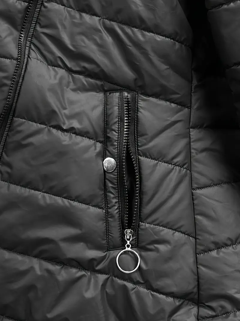 Long Sleeve Warm Coat for Winter, Faux Fur Lined Zip-up Hoodie Longline Puffy Coat, Casual Women's Clothing with Pockets