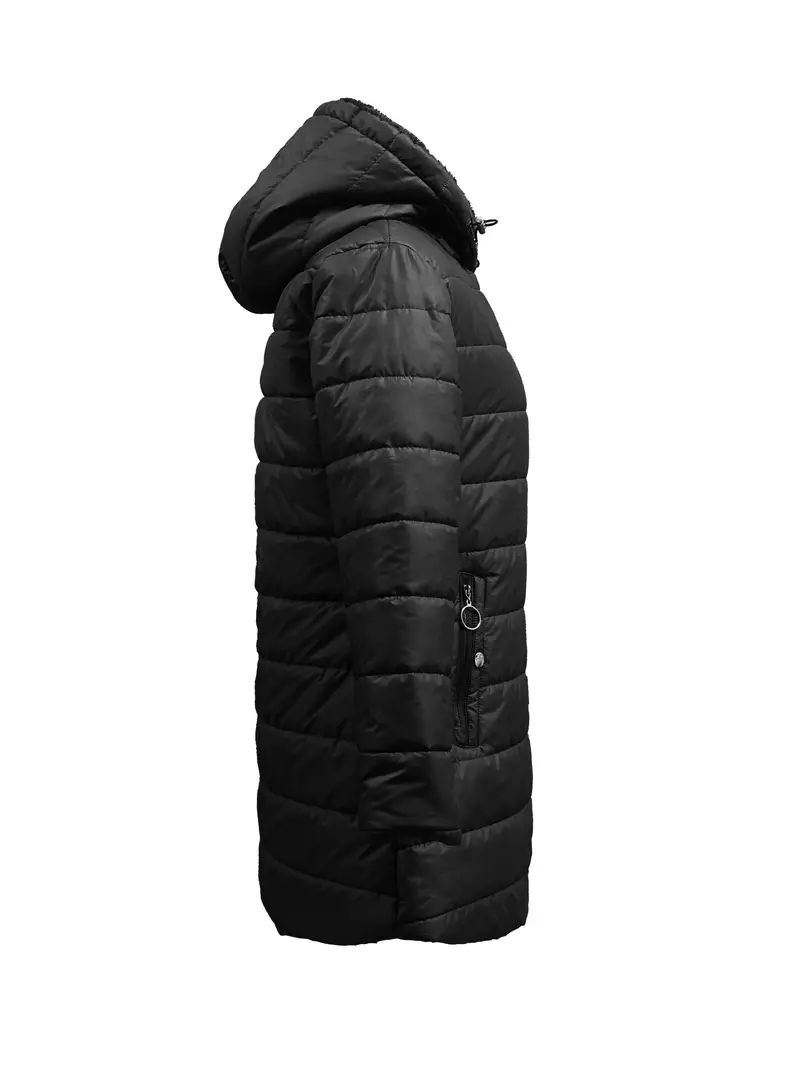 Long Sleeve Warm Coat for Winter, Faux Fur Lined Zip-up Hoodie Longline Puffy Coat, Casual Women's Clothing with Pockets