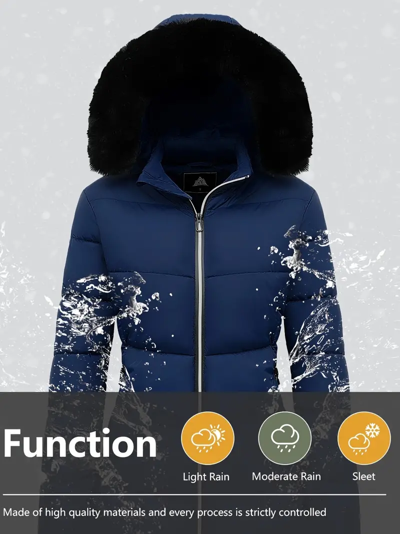 Plush Faux Fur Lined Puffy Coat - Cotton-padded Jacket Coat with Thermal Long Sleeve, Zip-up, Fuzzy Trim Hoodie, Warm and Casual for Fall & Winter, Women's Clothing with Faux Fur Lining for Extra Warmth and Comfort