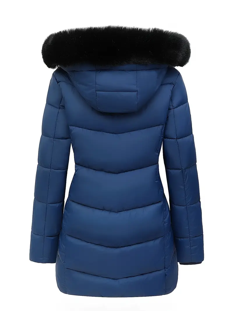 Plush Faux Fur Lined Puffy Coat - Cotton-padded Jacket Coat with Thermal Long Sleeve, Zip-up, Fuzzy Trim Hoodie, Warm and Casual for Fall & Winter, Women's Clothing with Faux Fur Lining for Extra Warmth and Comfort