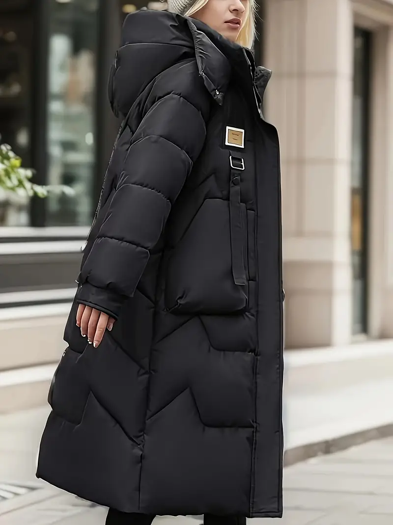 Warmth & Style Quilted Long Sleeve Coat - Soft Solid Color Zip-Up Hooded Design, Versatile Mid-Length Winter Coat for Women - Premium Quilted Detailing, Comfortable Fitting, and Windproof