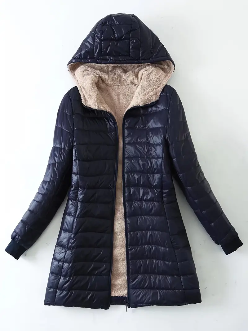 Cozy Thermal Padded Hoodie Coat - Cotton-padded Jacket Coat with Zip-up, Long Sleeve, and Casual Style for Fall and Winter - Women's Warm and Comfortable Clothing for Chilly Days