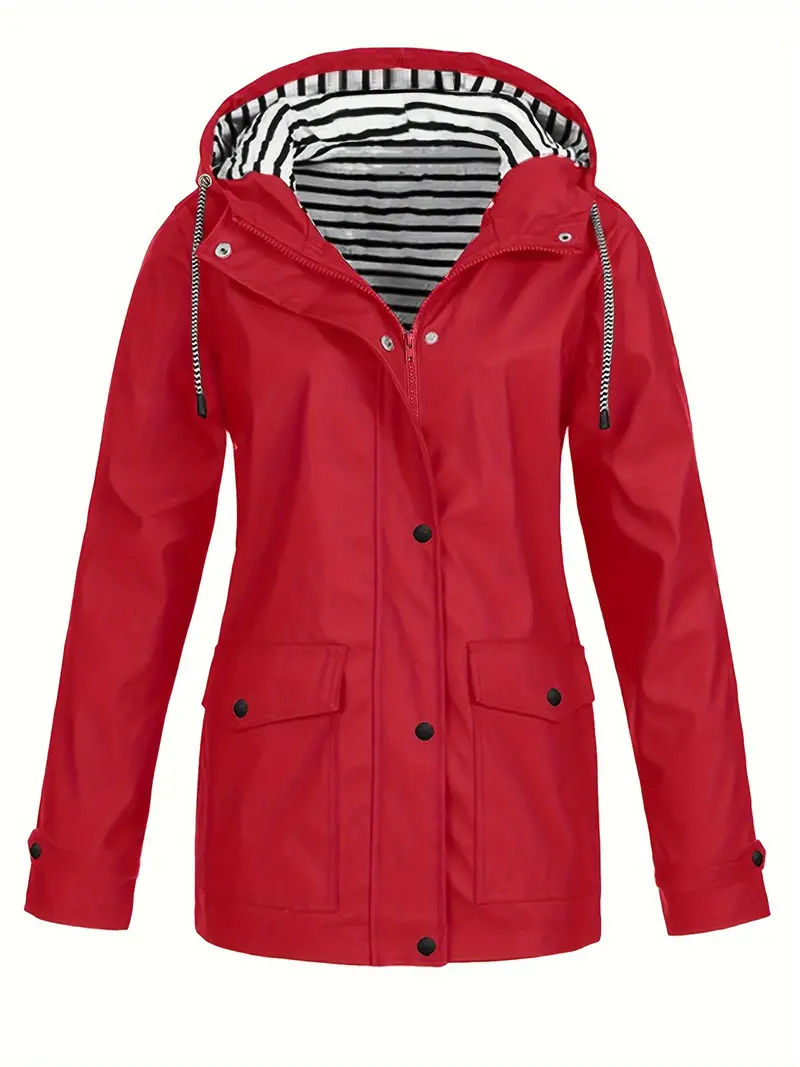 Cozy Lined Striped Zip Up Hooded Jacket - Adjustable Drawstring & Versatile Zipper - Trendy Casual Outerwear for Women - Perfect for Fall & Winter