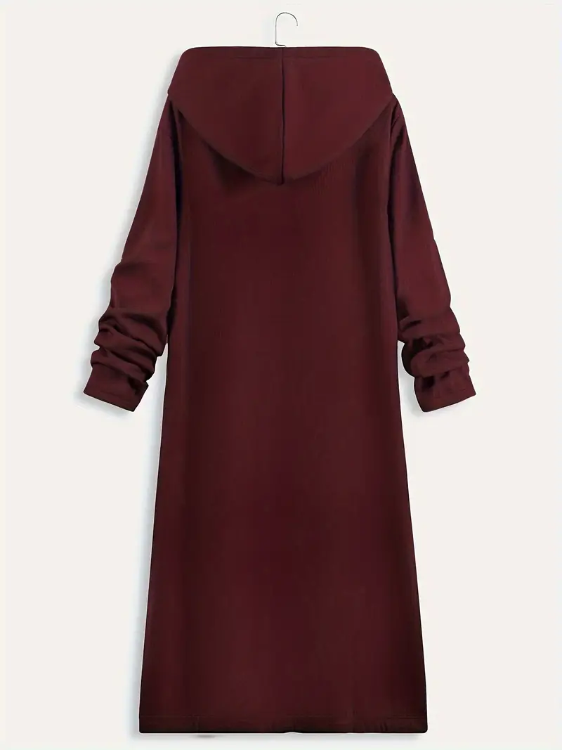 Womens Chic Hooded Zip Up Coat - Long Length, Solid Color, Warm Outerwear - Stylish & Comfortable, Perfect for Casual Wear - Durable, All-Season, Versatile Style
