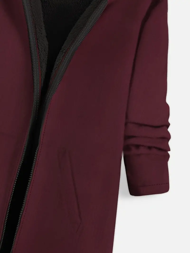 Womens Chic Hooded Zip Up Coat - Long Length, Solid Color, Warm Outerwear - Stylish & Comfortable, Perfect for Casual Wear - Durable, All-Season, Versatile Style