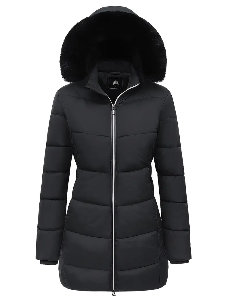 Long Sleeve Faux Fur Lined Warm Coat For Fall & Winter, Zip-up Fuzzy Trim Puffy Hoodie, Casual Thermal Women's Clothing