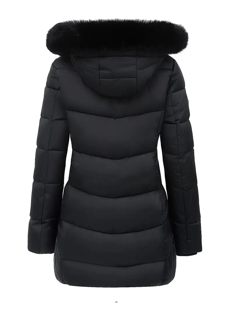 Long Sleeve Faux Fur Lined Warm Coat For Fall & Winter, Zip-up Fuzzy Trim Puffy Hoodie, Casual Thermal Women's Clothing