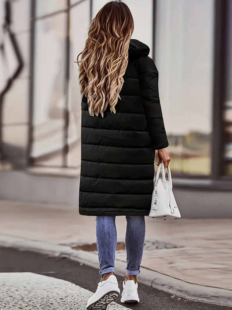 Chic & Cozy Women's Hooded Winter Coat - Warm, Durable, Button-Up Casual Outwear in Solid Color