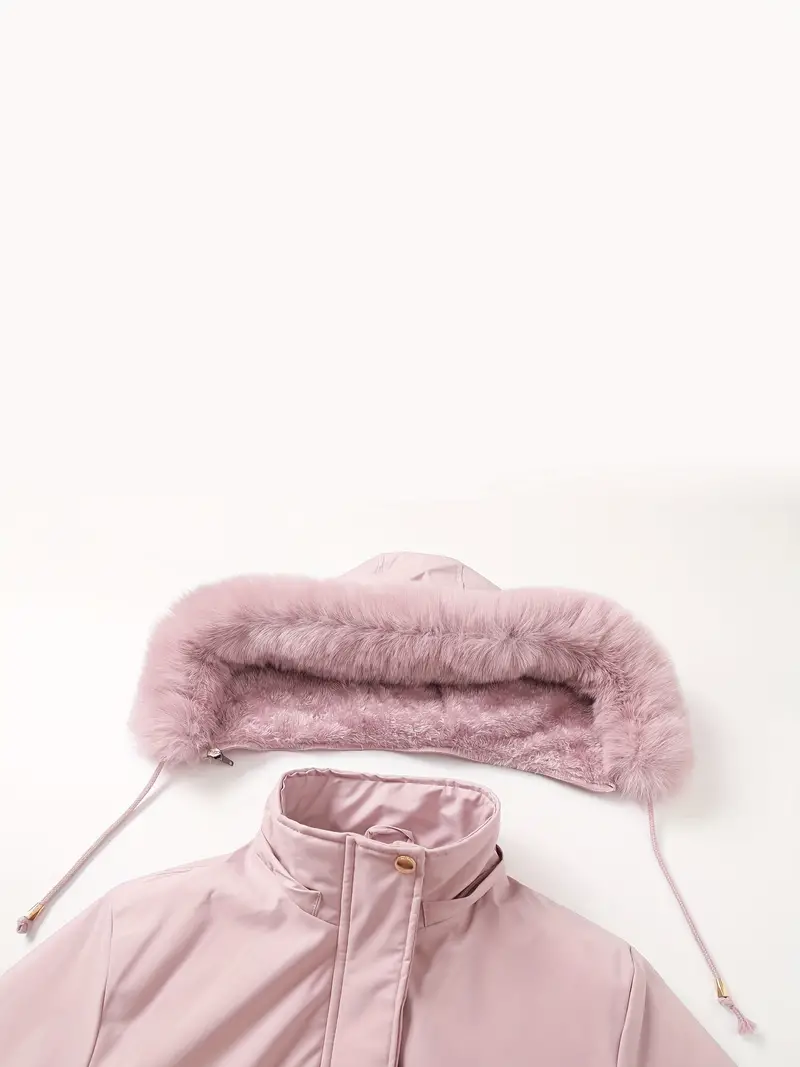 Long Sleeve Warm Hooded Women's Winter Casual Plush Lined Mid-length Fashion Jacket
