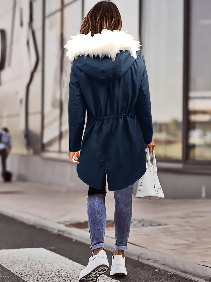 Women's Winter Parka Coat P0838, Long Sleeve, Faux Fur Hood, Waterproof, Polyester, Casual Solid Color, Regular Fit, with Pockets