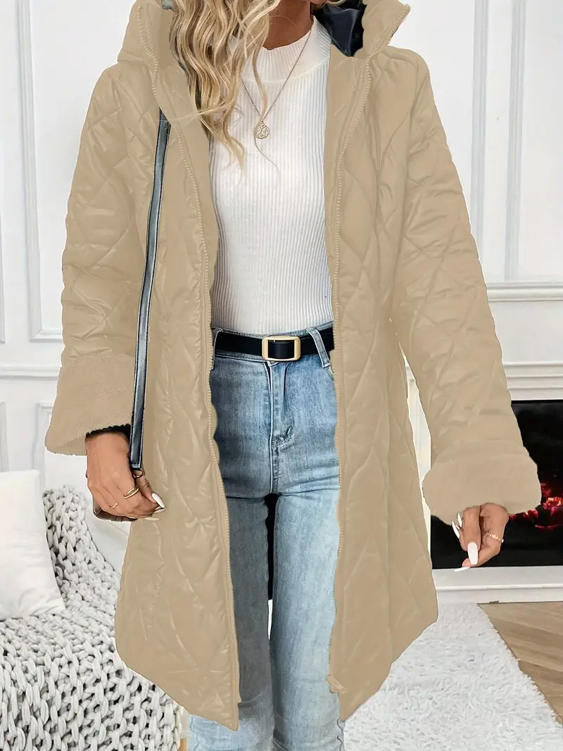 Long Sleeve For Fall & Winter, Thermal Zip-up Hoodie Puffy Coat, Casual Women's Clothing with Pockets