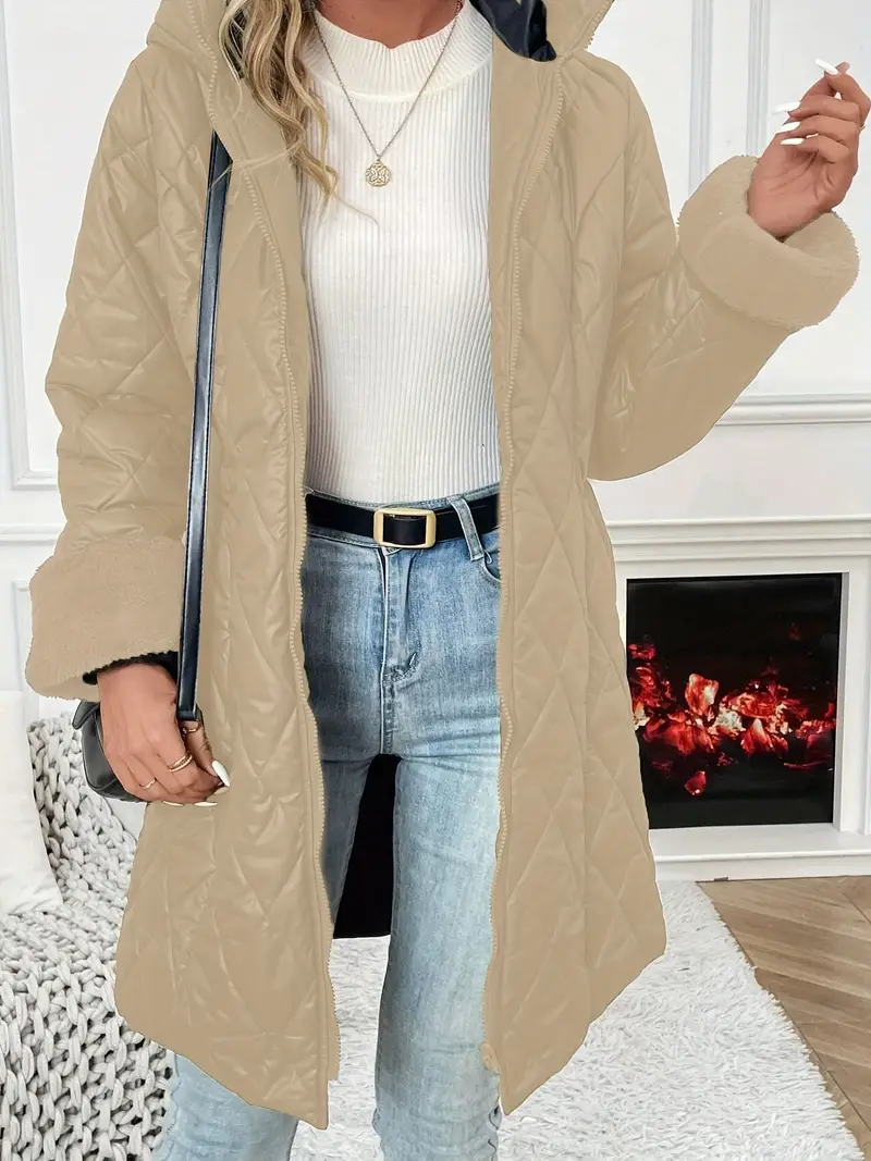 Long Sleeve For Fall & Winter, Thermal Zip-up Hoodie Puffy Coat, Casual Women's Clothing with Pockets