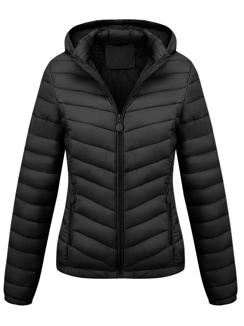 Cozy Puffy Tunic Coat - Cotton-padded Jacket Coat with Insulation, Long Sleeve, Slant Pockets, and Casual Style for Fall & Winter - Women's Warm and Comfortable Clothing