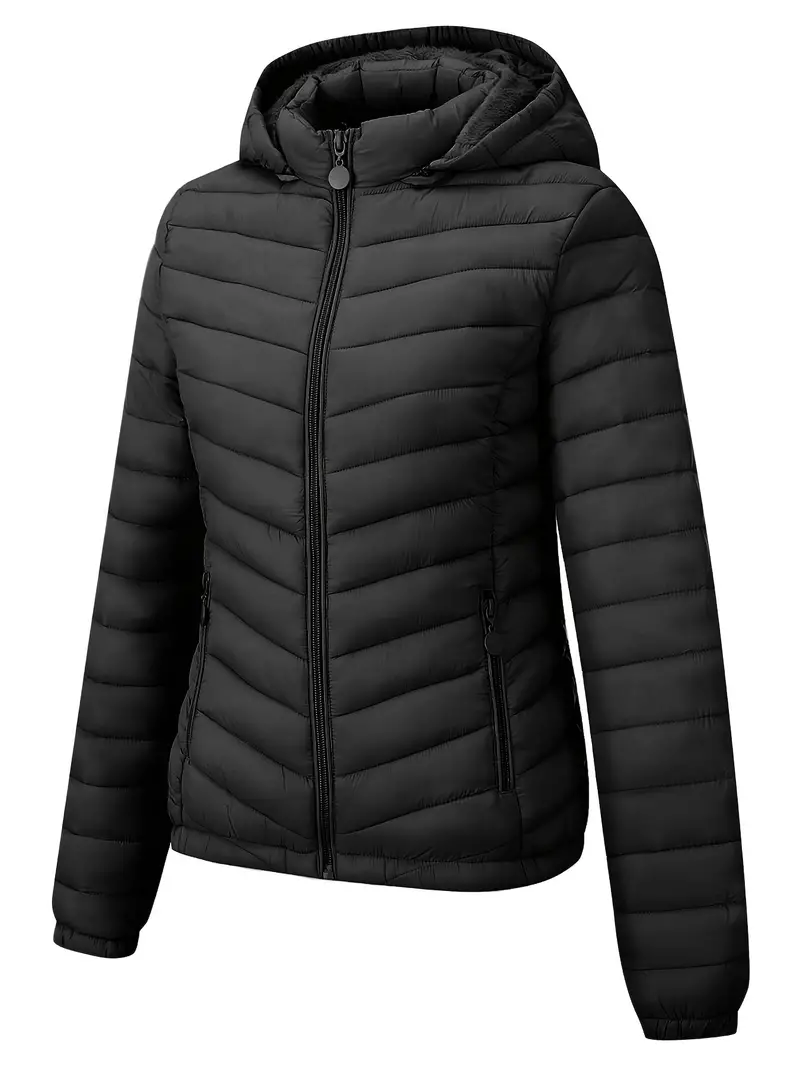 Cozy Puffy Tunic Coat - Cotton-padded Jacket Coat with Insulation, Long Sleeve, Slant Pockets, and Casual Style for Fall & Winter - Women's Warm and Comfortable Clothing