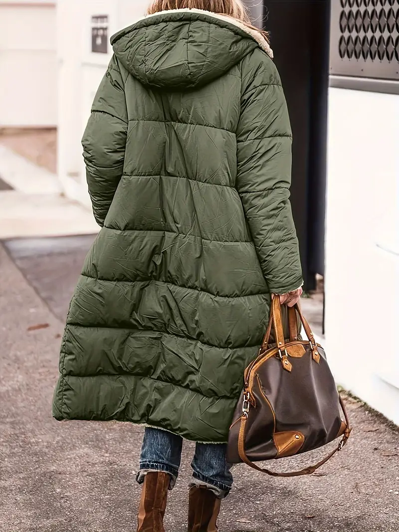 Cozy Long Sleeve Thermal Fleece Lined Zip Up Hooded Coat for Women, Casual Mid-length Fall & Winter Wear