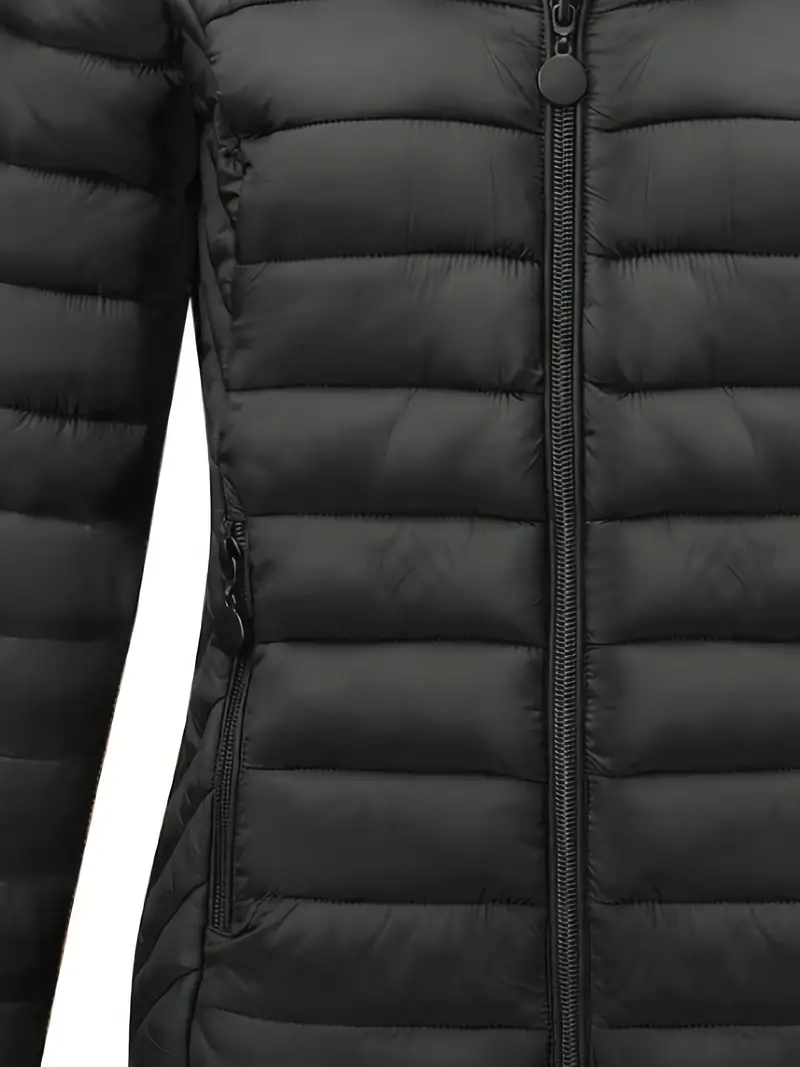 Cozy Thermal Puffy Hoodie Coat - Cotton-Padded Jacket Coat with Long Sleeves, Zip-Up Front, and Casual Style for Fall and Winter - Women's Warm Clothing for Everyday Wear