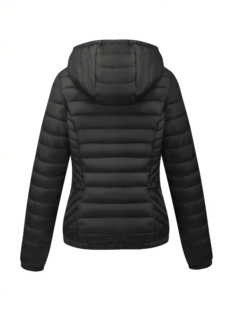 Cozy Thermal Puffy Hoodie Coat - Cotton-Padded Jacket Coat with Long Sleeves, Zip-Up Front, and Casual Style for Fall and Winter - Women's Warm Clothing for Everyday Wear