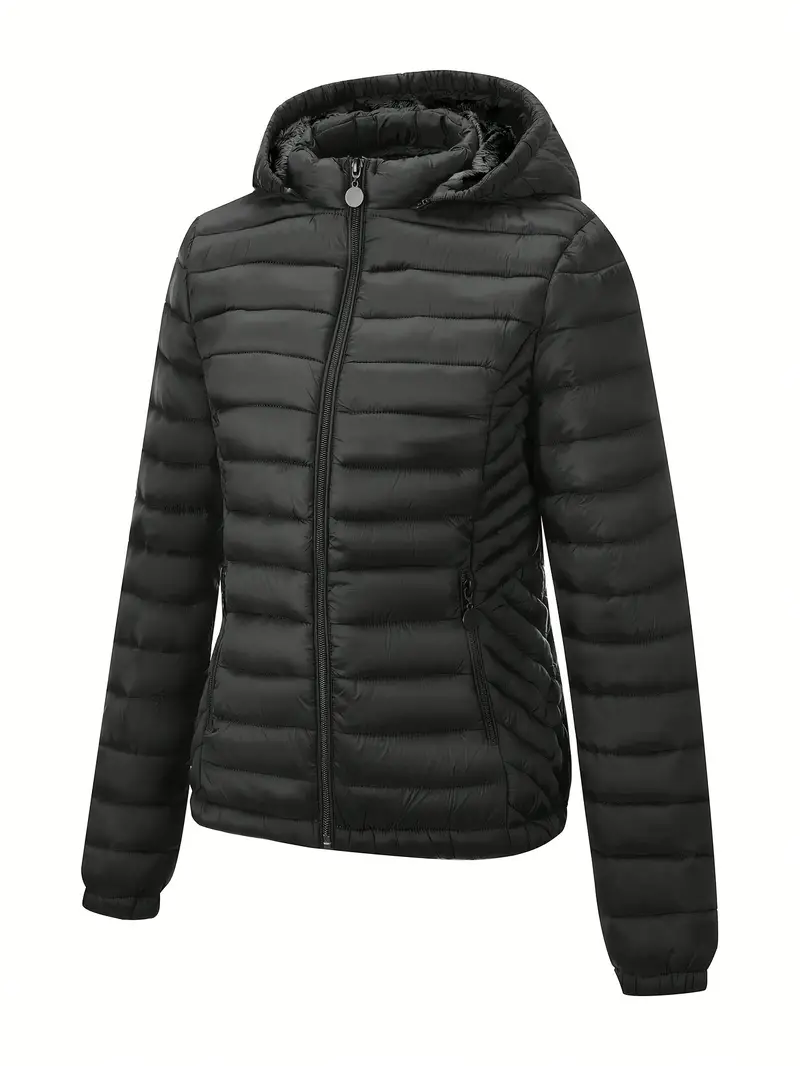 Cozy Thermal Puffy Hoodie Coat - Cotton-Padded Jacket Coat with Long Sleeves, Zip-Up Front, and Casual Style for Fall and Winter - Women's Warm Clothing for Everyday Wear
