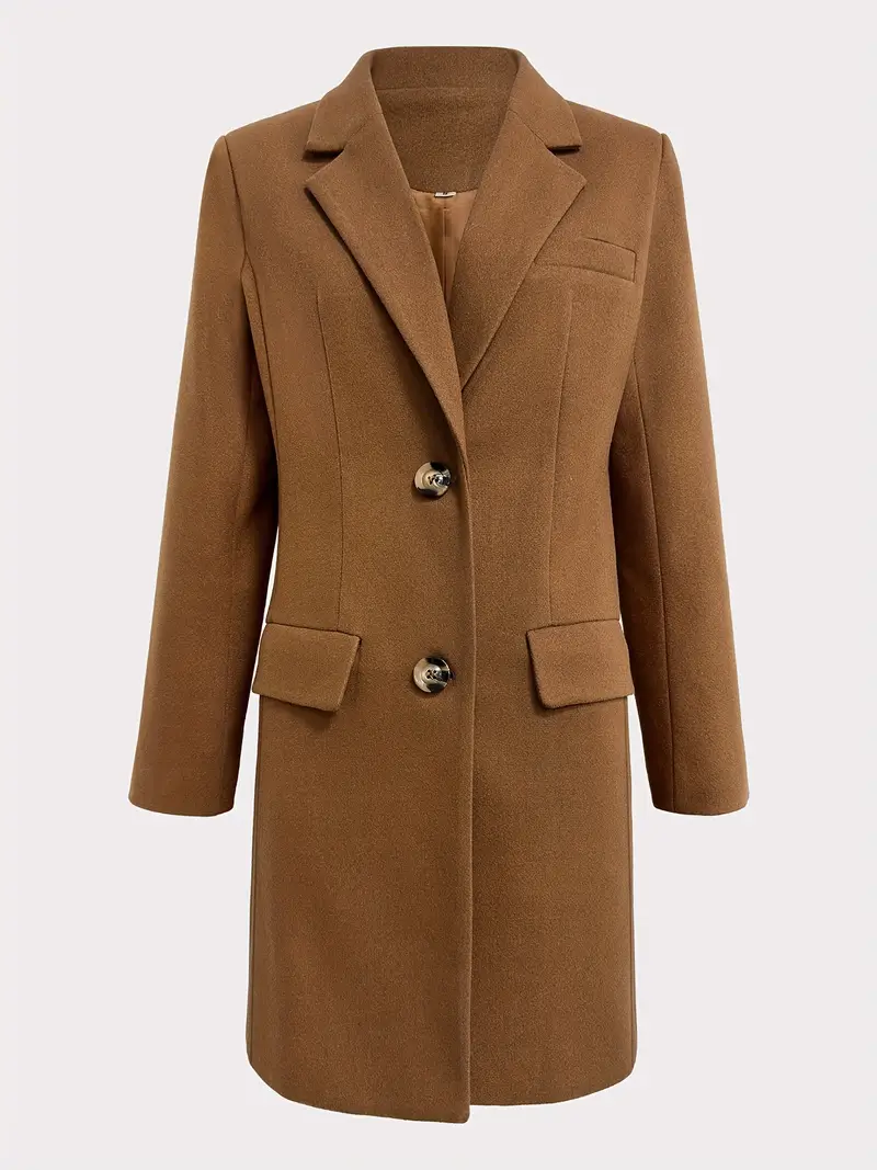 Women's Elegant Long Sleeve Slim Fit Single Breasted Shawl Collar Longline Jacket - Perfect for Fall and Winter, Stylish Outwear for Chilly Days