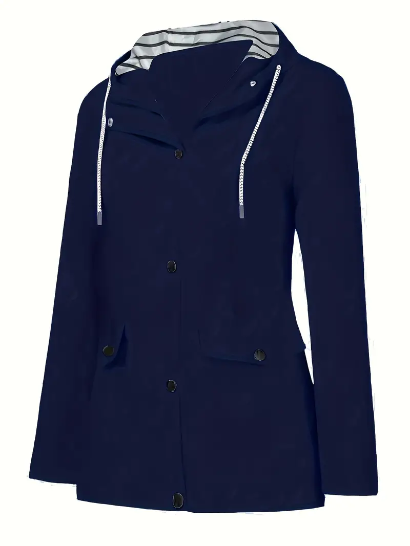 Plus Size Women's Striped Color Block Coat - Full Zipper, Casual, Long Sleeve, Drawstring Hooded, Pocket, Soft and Warm - Perfect for Daily Wear, Outdoor Activities, and Travel