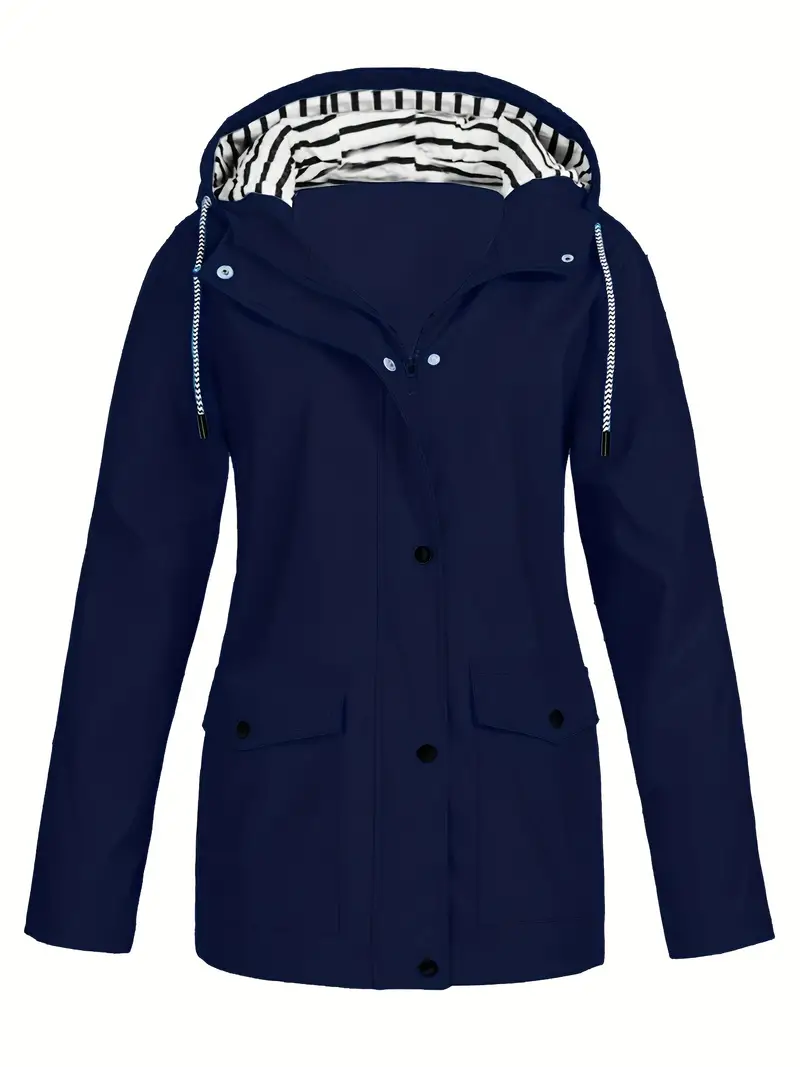 Plus Size Women's Striped Color Block Coat - Full Zipper, Casual, Long Sleeve, Drawstring Hooded, Pocket, Soft and Warm - Perfect for Daily Wear, Outdoor Activities, and Travel