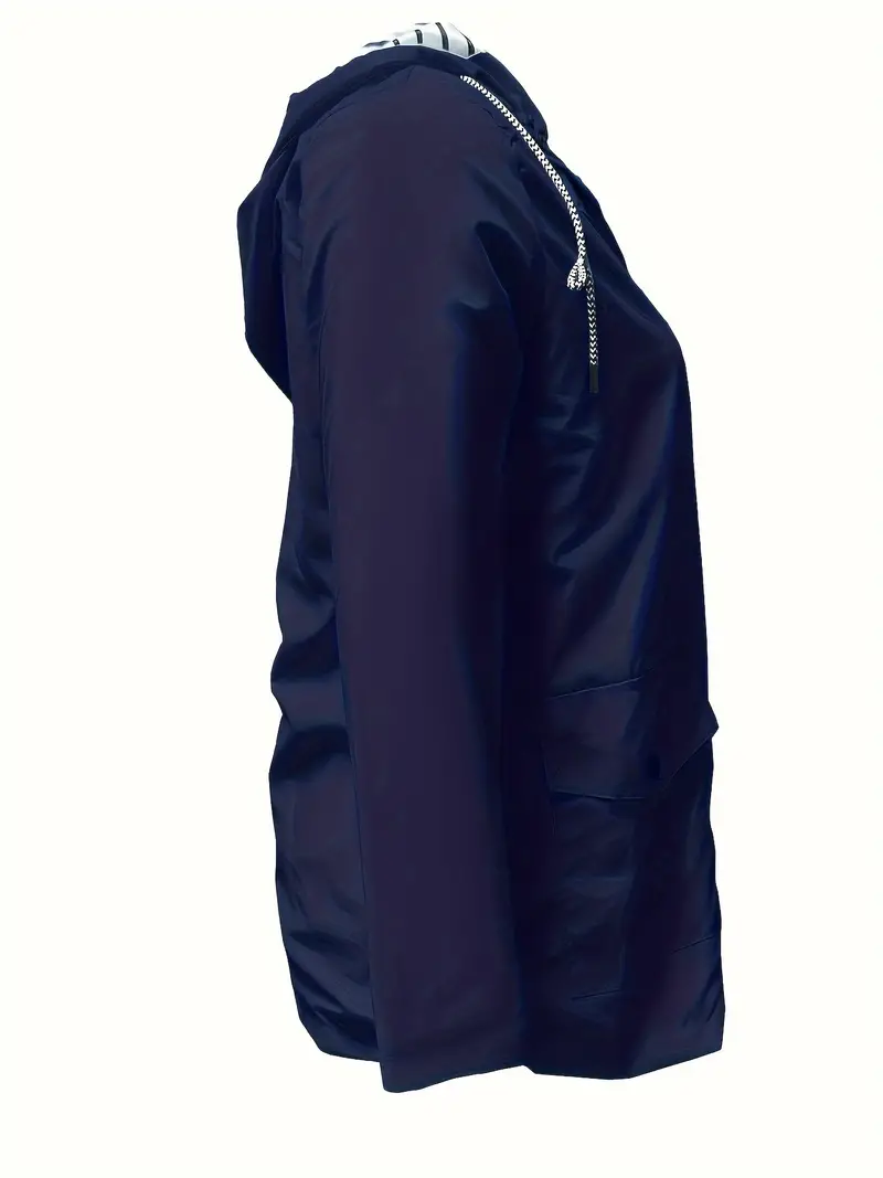 Plus Size Women's Striped Color Block Coat - Full Zipper, Casual, Long Sleeve, Drawstring Hooded, Pocket, Soft and Warm - Perfect for Daily Wear, Outdoor Activities, and Travel