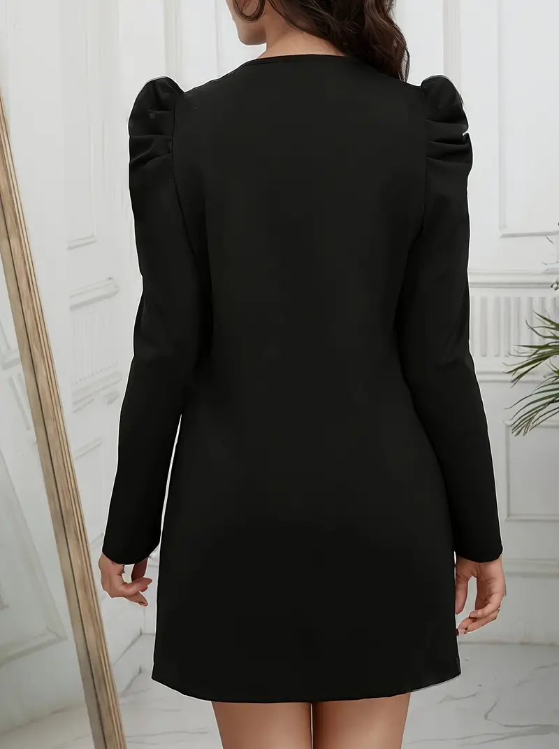 Women's Elegant Mid-length Jacket - Open Front, Scallop Trim, Crew Neck, Long Puff Sleeve, Dual Pockets, Perfect for Spring and Fall