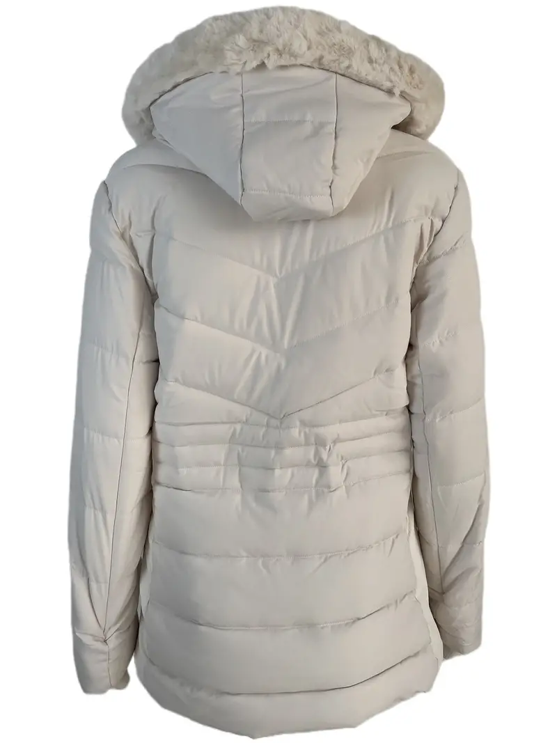 Elegant Women's Faux Fur-Lined Hooded Jacket - Cozy Polyester Zip-Up Winter Coat with Button Detail, Long Sleeve, Casual Warm Outerwear for Fall/Winter, Non-Transparent, Solid Color