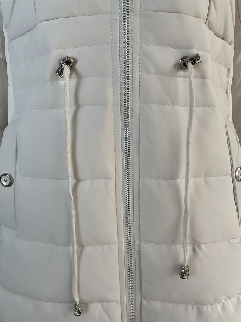 Elegant Women's Faux Fur-Lined Hooded Jacket - Cozy Polyester Zip-Up Winter Coat with Button Detail, Long Sleeve, Casual Warm Outerwear for Fall/Winter, Non-Transparent, Solid Color