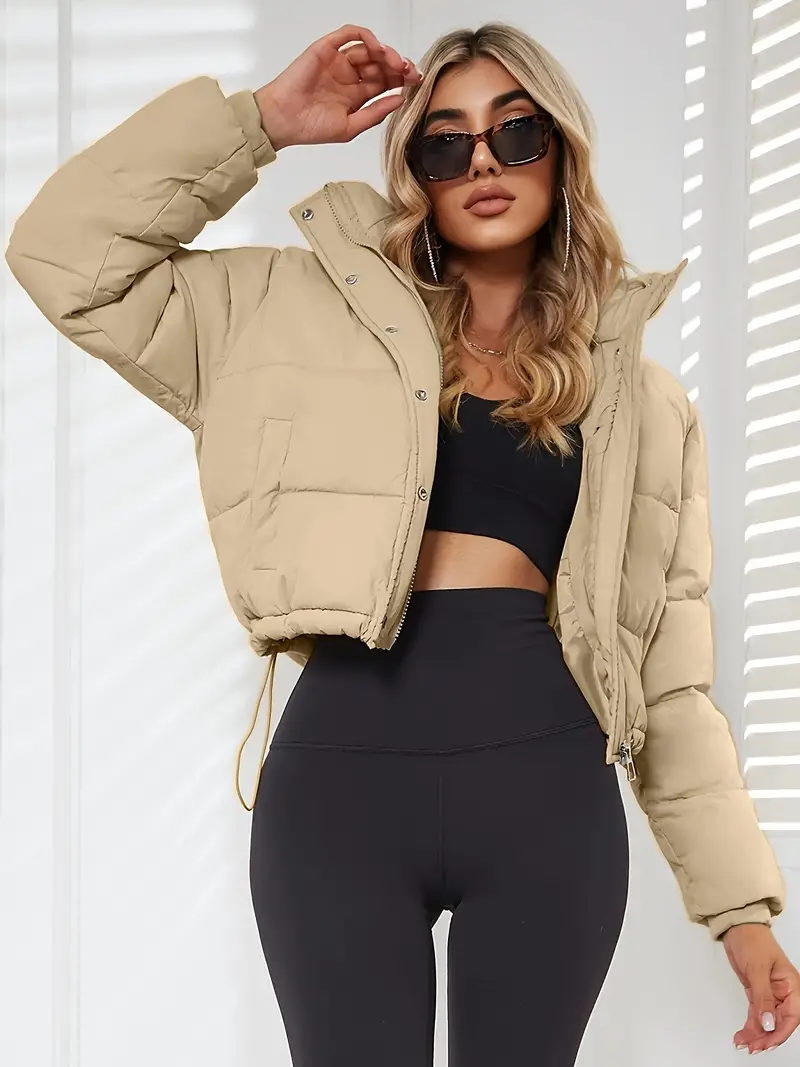 Winter Warmth Padded Jacket Coat - Cotton-padded Long Sleeve Hooded Outerwear for Women - Soft, Solid Color, Snap Buttons, Casual, Windproof, and Water-repellent