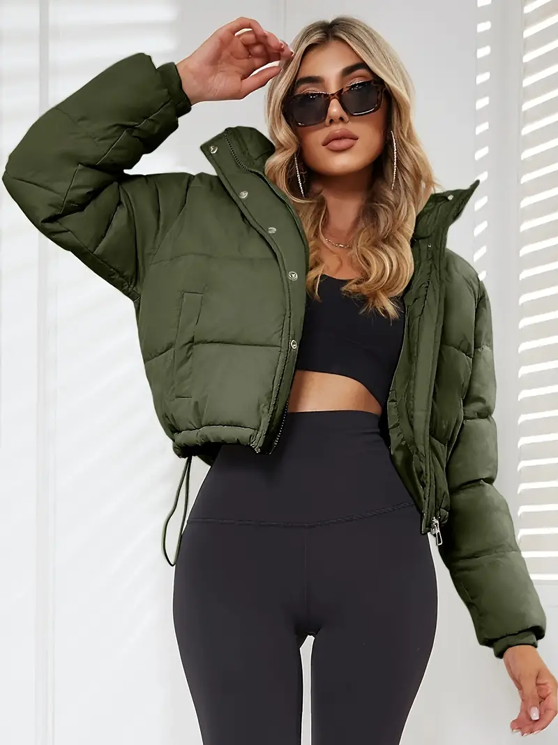 Winter Warmth Padded Jacket Coat - Cotton-padded Long Sleeve Hooded Outerwear for Women - Soft, Solid Color, Snap Buttons, Casual, Windproof, and Water-repellent