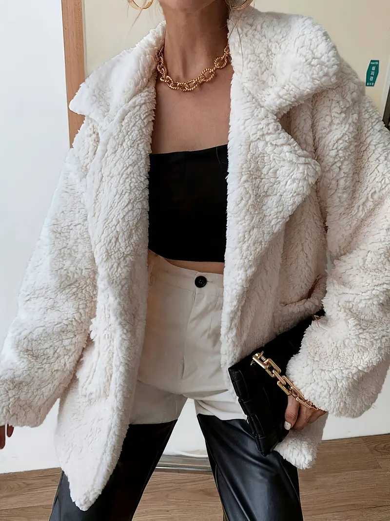 Luxurious Faux Fur Coat - Single Breasted Lapel, Elegant Long Sleeve, Warm and Fuzzy Outerwear for Fall & Winter - Soft, Plush, and Comfortable Women's Clothing for Cold Weather