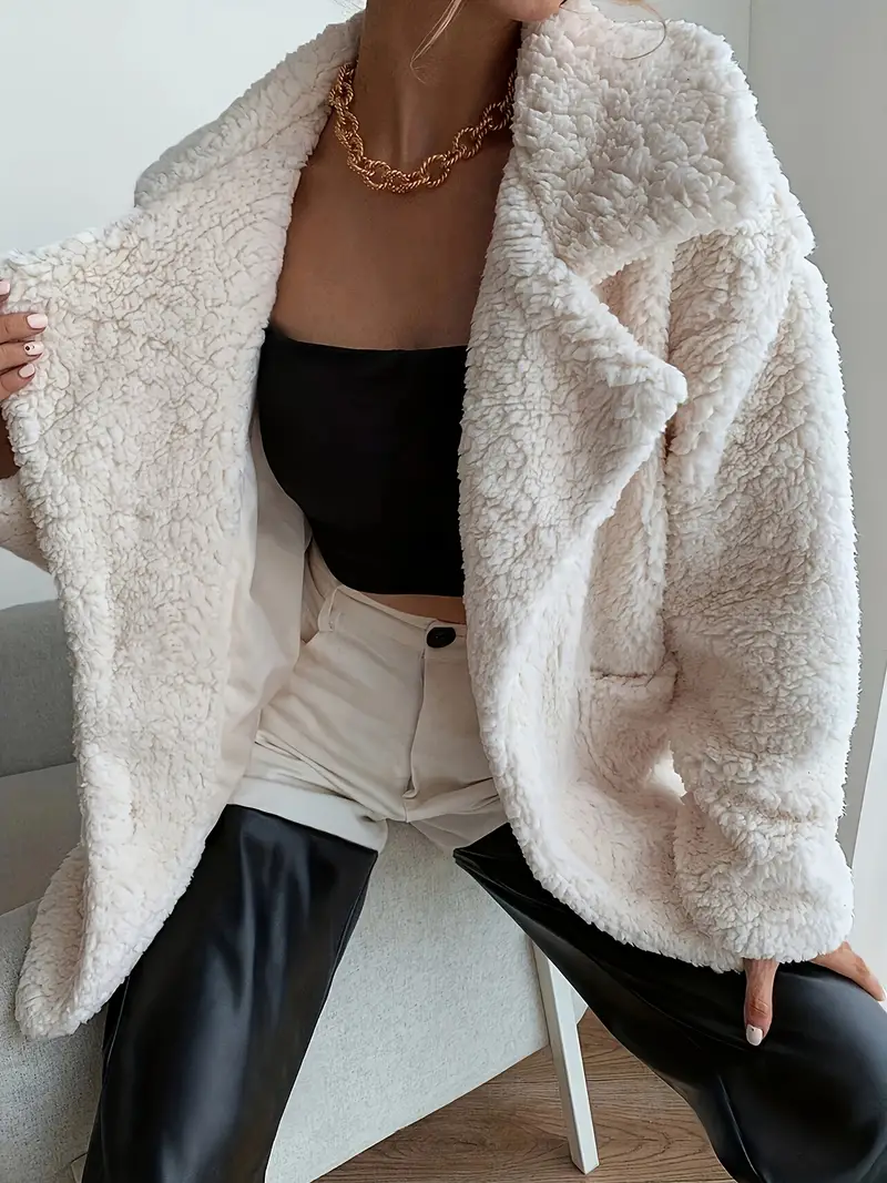 Luxurious Faux Fur Coat - Single Breasted Lapel, Elegant Long Sleeve, Warm and Fuzzy Outerwear for Fall & Winter - Soft, Plush, and Comfortable Women's Clothing for Cold Weather