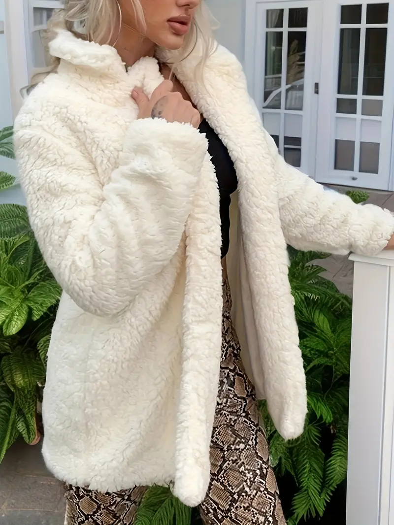 Women's Long Length Double Button Teddy Coat Outerwear For Casual Wear