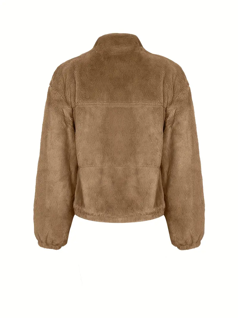 Elegant Women's Faux Fur Jacket - Solid Color, Long Sleeve with Zip-Up Front & Lapel Collar, Machine Washable - Perfect for Fall/Winter