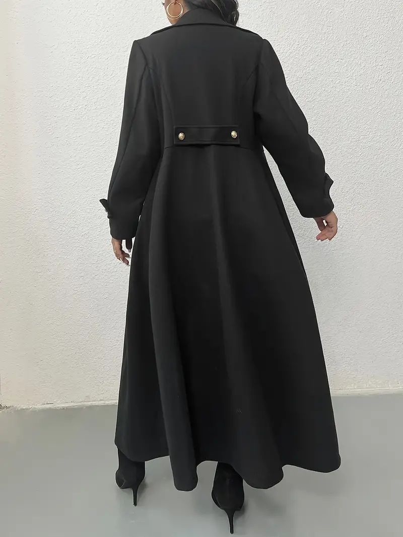 Plus Size Solid Longline Coat, Elegant Lapel Collar Single-breasted Overcoat for Fall & Winter, Women's Clothing
