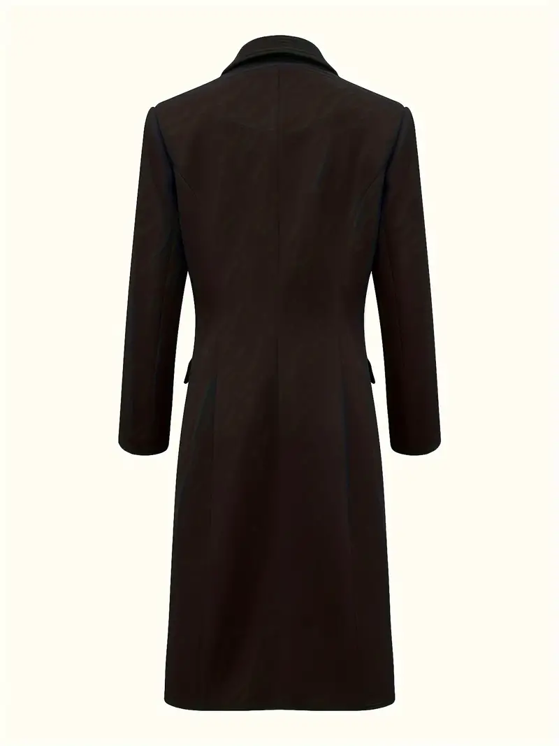 Elegant Long Polyester Coat for Women - Solid Color, Button-Detailed, Fully Lined, Regular Fit, Long Sleeve Overcoat for Spring/Fall - Woven High-Quality Polyester Fabric - Timeless A-Line Silhouette