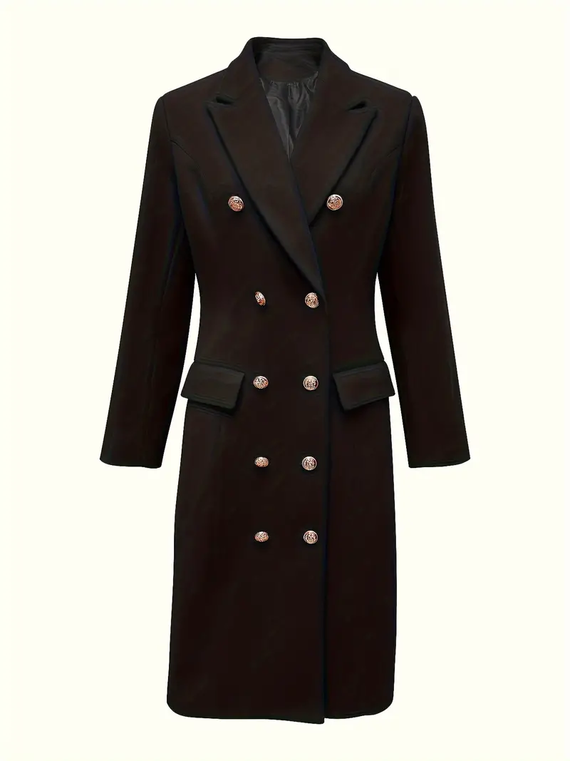 Elegant Long Polyester Coat for Women - Solid Color, Button-Detailed, Fully Lined, Regular Fit, Long Sleeve Overcoat for Spring/Fall - Woven High-Quality Polyester Fabric - Timeless A-Line Silhouette
