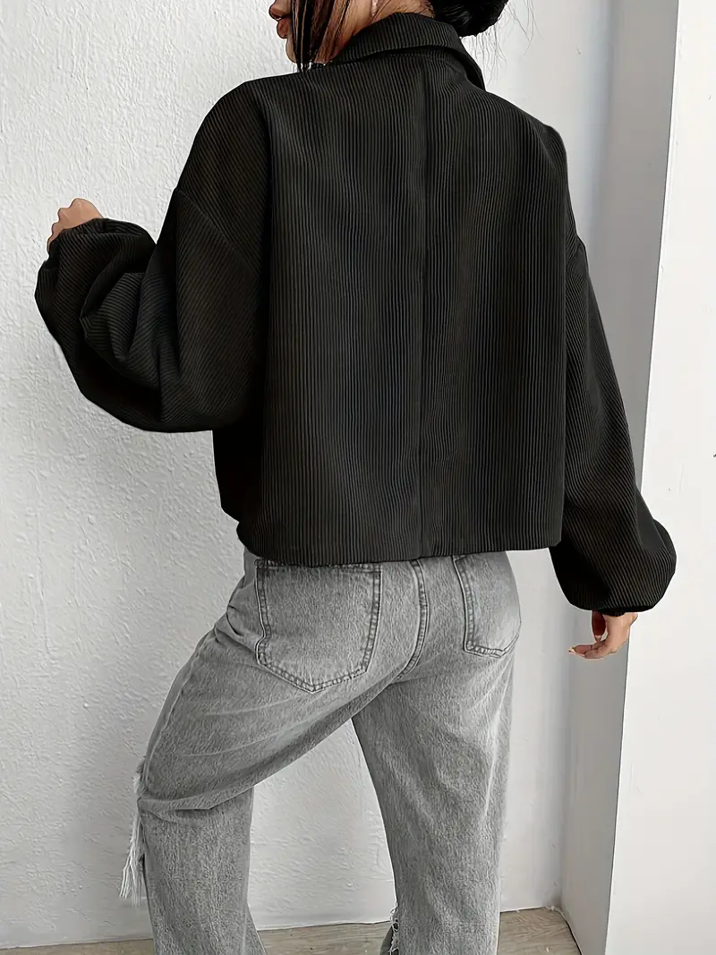 Casual Corduroy Jacket - Long Sleeve Crop Style with Button Front, Flap Pockets, Perfect for Fall and Winter, Women's Fashion Clothing