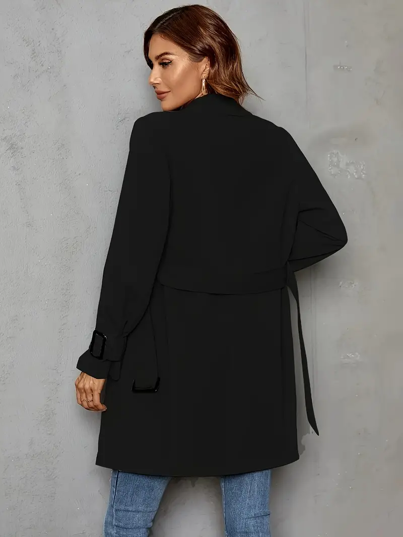 Stylish Long Sleeve Belted Trench Coat - Women's Clothing - Classic Solid Color Lapel Collar, Button Front, Perfect for Fall, Chic and Versatile Outerwear for Ladies
