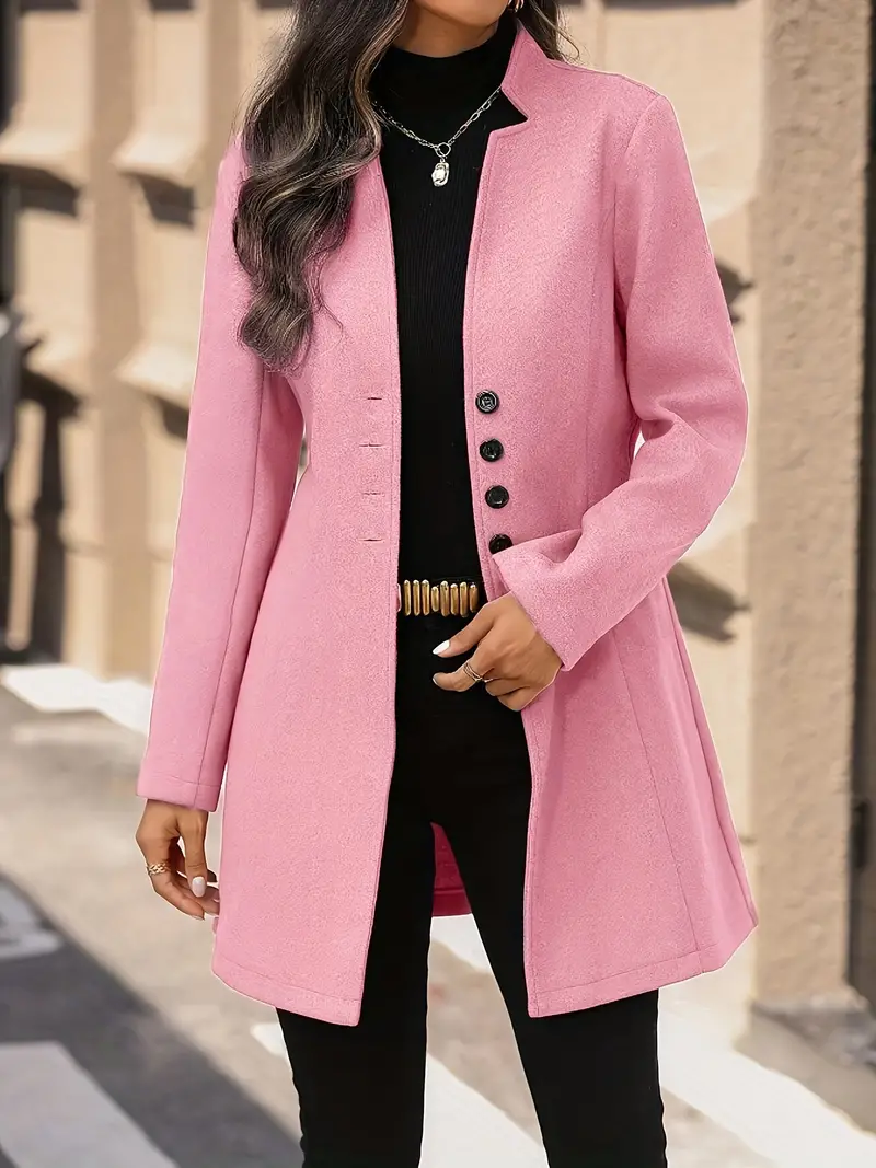 Elegant Plus Size Women's Overcoat - Polyester 100% Solid Color Midi Cardigan Collar with Slight Stretch, Raglan Long Sleeve Button-Detail Fall/Winter Midi-Length Coat
