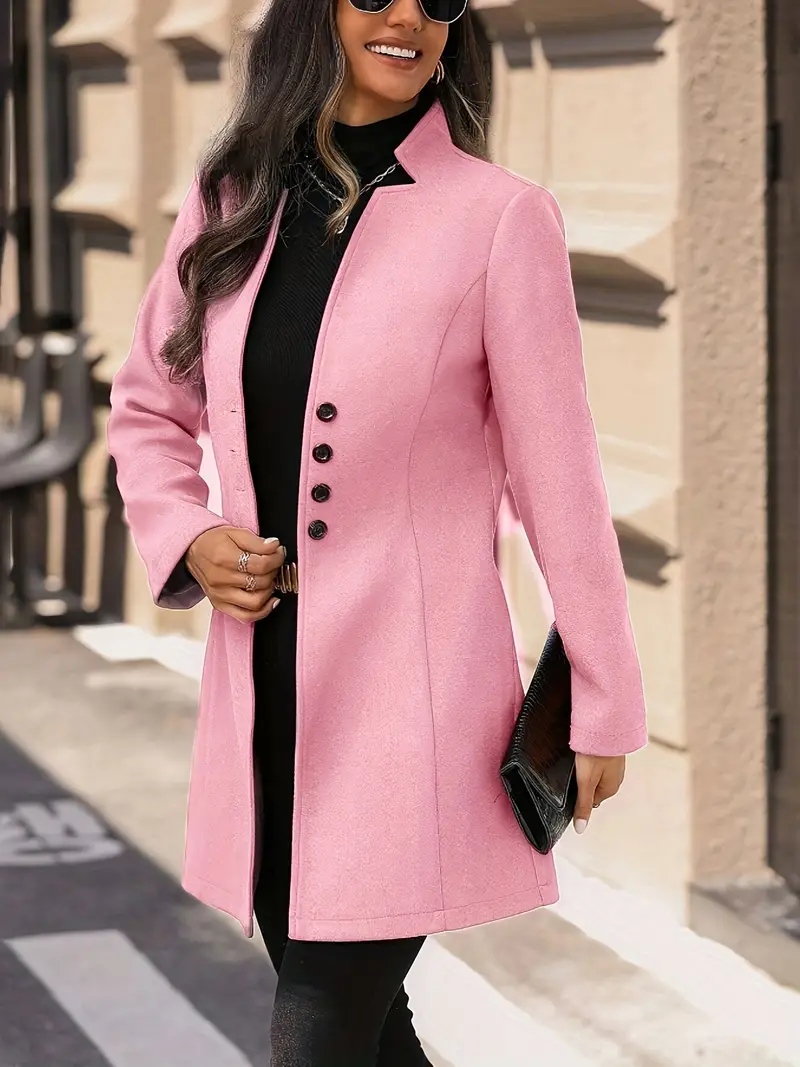 Elegant Plus Size Women's Overcoat - Polyester 100% Solid Color Midi Cardigan Collar with Slight Stretch, Raglan Long Sleeve Button-Detail Fall/Winter Midi-Length Coat