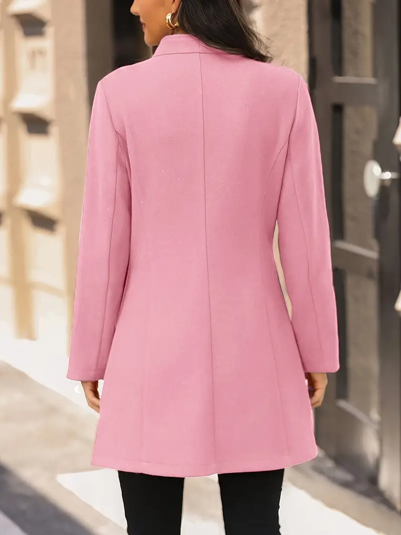 Elegant Plus Size Women's Overcoat - Polyester 100% Solid Color Midi Cardigan Collar with Slight Stretch, Raglan Long Sleeve Button-Detail Fall/Winter Midi-Length Coat