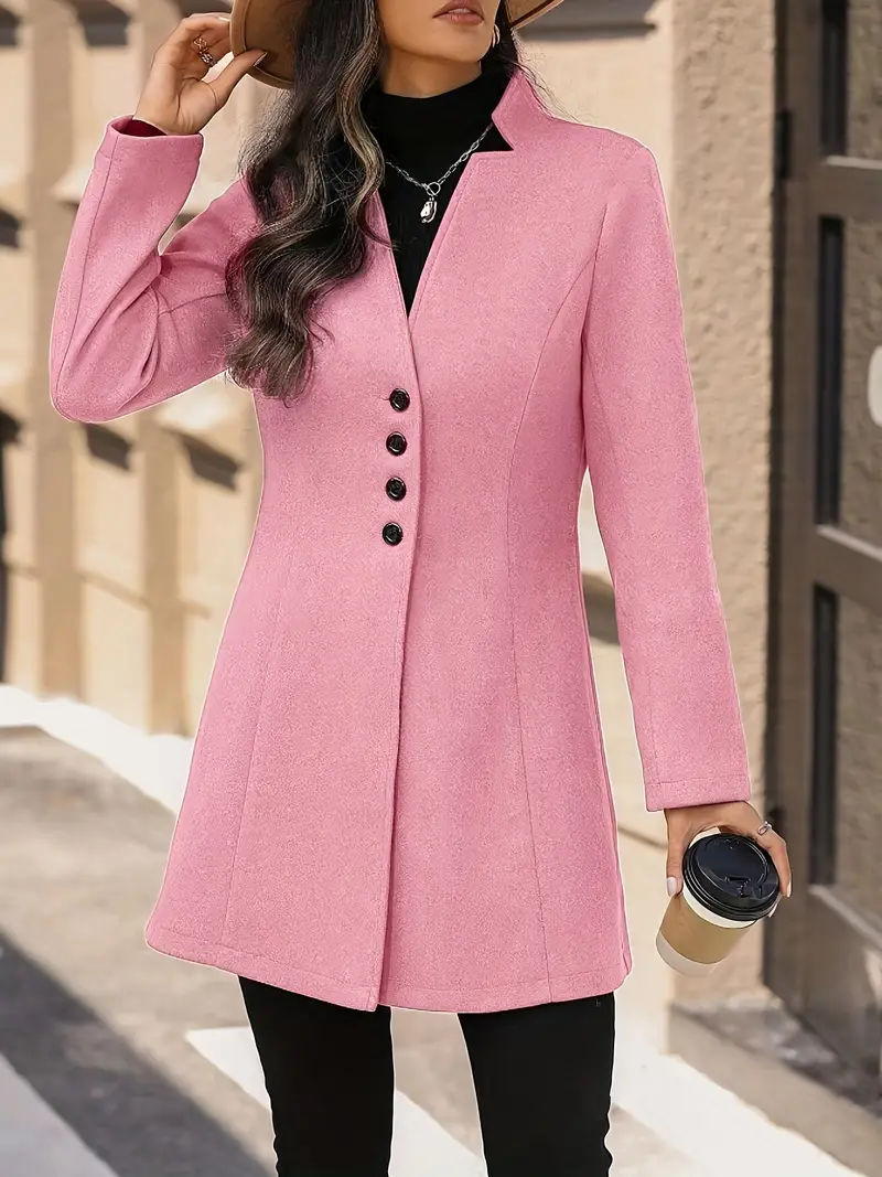 Elegant Plus Size Women's Overcoat - Polyester 100% Solid Color Midi Cardigan Collar with Slight Stretch, Raglan Long Sleeve Button-Detail Fall/Winter Midi-Length Coat