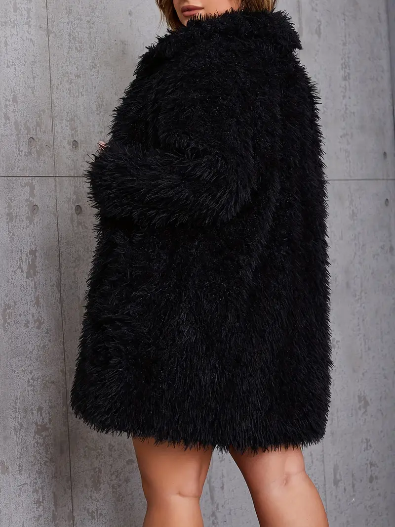 Women's Plus Size Elegant Solid Fuzzy Fleece Long Sleeve Open Front Tunic Coat for Winter