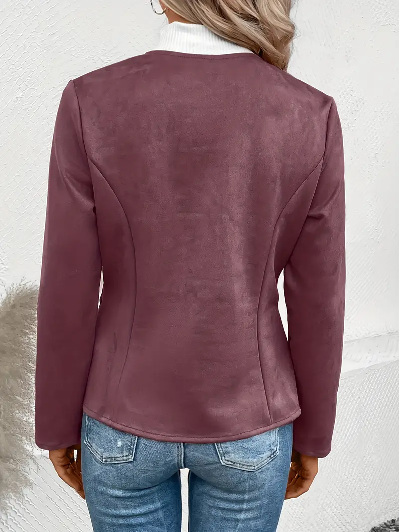 Plus Size Elegant Bomber Jacket for Women - Soft Slight Stretch Polyester Fabric, Crew Neck, Zip Up, Long Sleeve, Solid Color, No Printing, Perfect for All Seasons